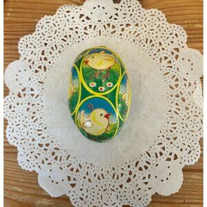 Vintage Paper Mache Cardboard Egg Easter Decoration Chick Grass Ornament Gift